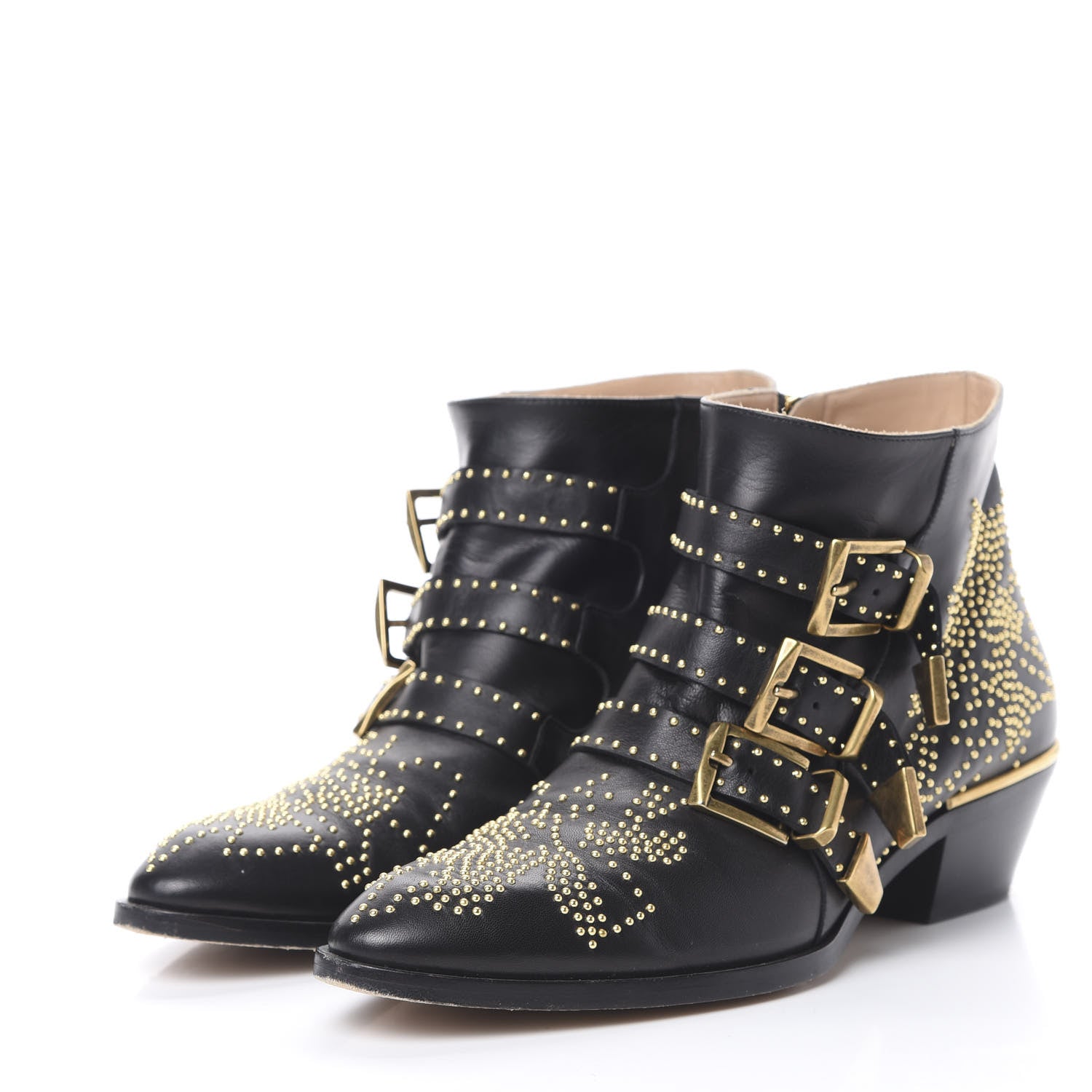 Chloe Nappa Sheepskin Studded Susanna Ankle Boots 39 Black 3 of 12