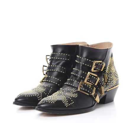 Chloe Nappa Sheepskin Studded Susanna Ankle Boots 39 Black 3 of 12