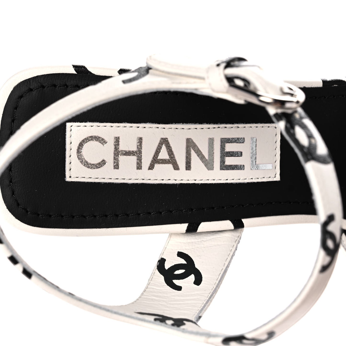 Printed Lambskin Coco Beach Platform Sandals 37 White Black