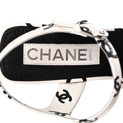 Chanel Printed Lambskin Coco Beach Platform Sandals 37 White Black 7 of 10