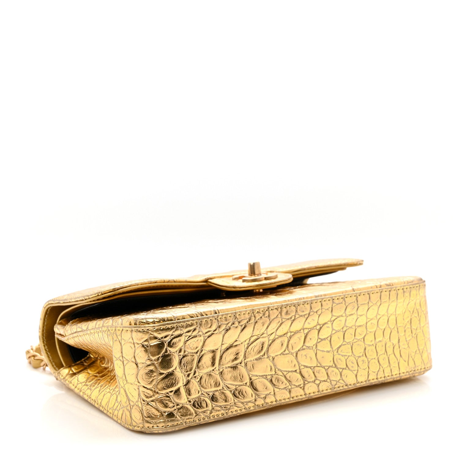Chanel Metallic Calfskin Crocodile Embossed Cocodile Small Double