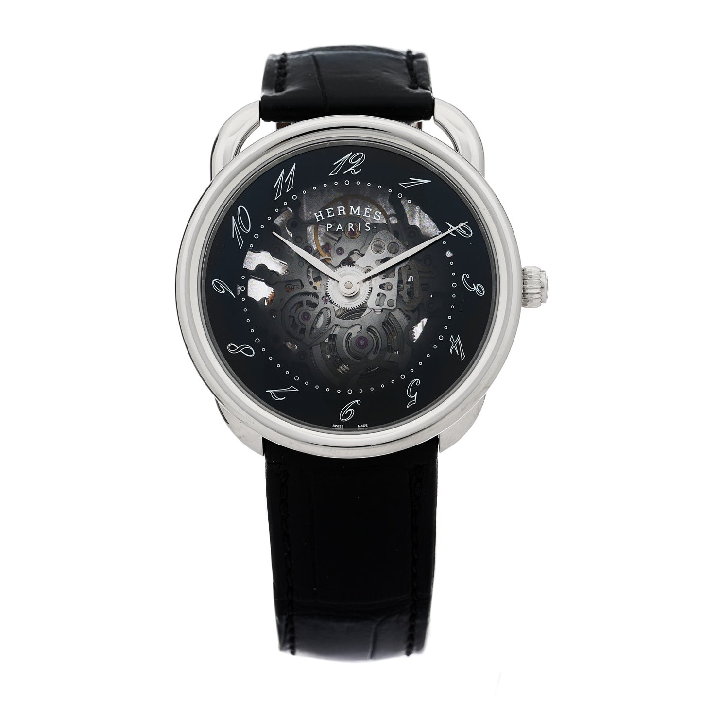 Stainless Steel Alligator 40mm Arceau Squelette Automatic Watch Noir