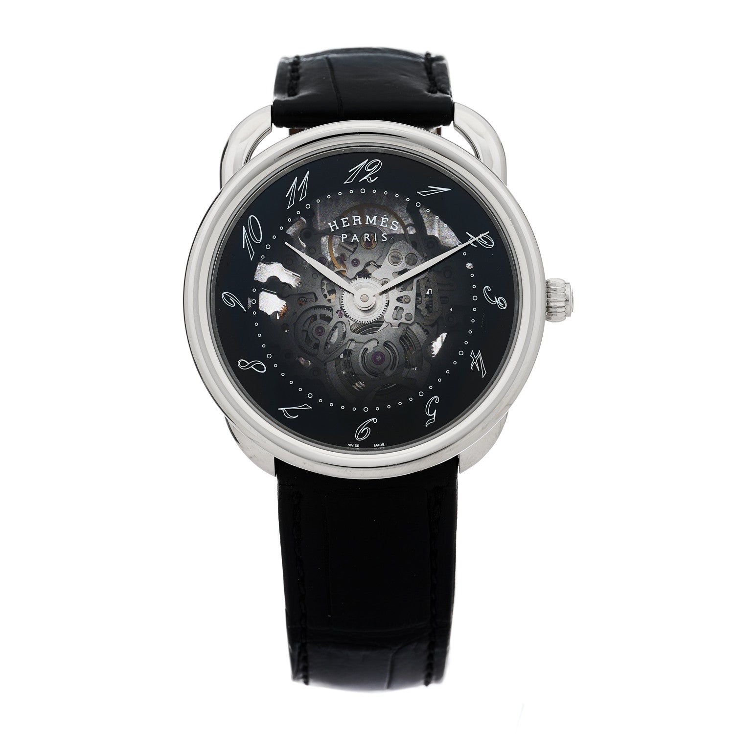 Hermes Stainless Steel Alligator 40mm Arceau Squelette Automatic Watch Noir 1 of 5