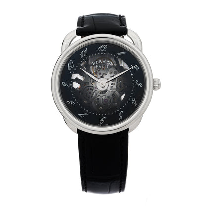 Hermes Stainless Steel Alligator 40mm Arceau Squelette Automatic Watch Noir 1 of 5
