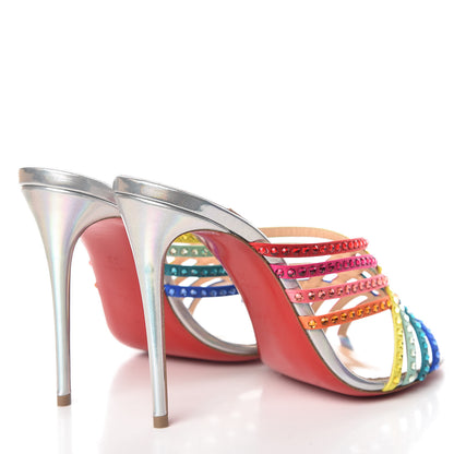 Christian Louboutin Specchio Calfskin Crystal Marthastrass 100 Slide Sandals 38 Silver Multicolor 4 of 10
