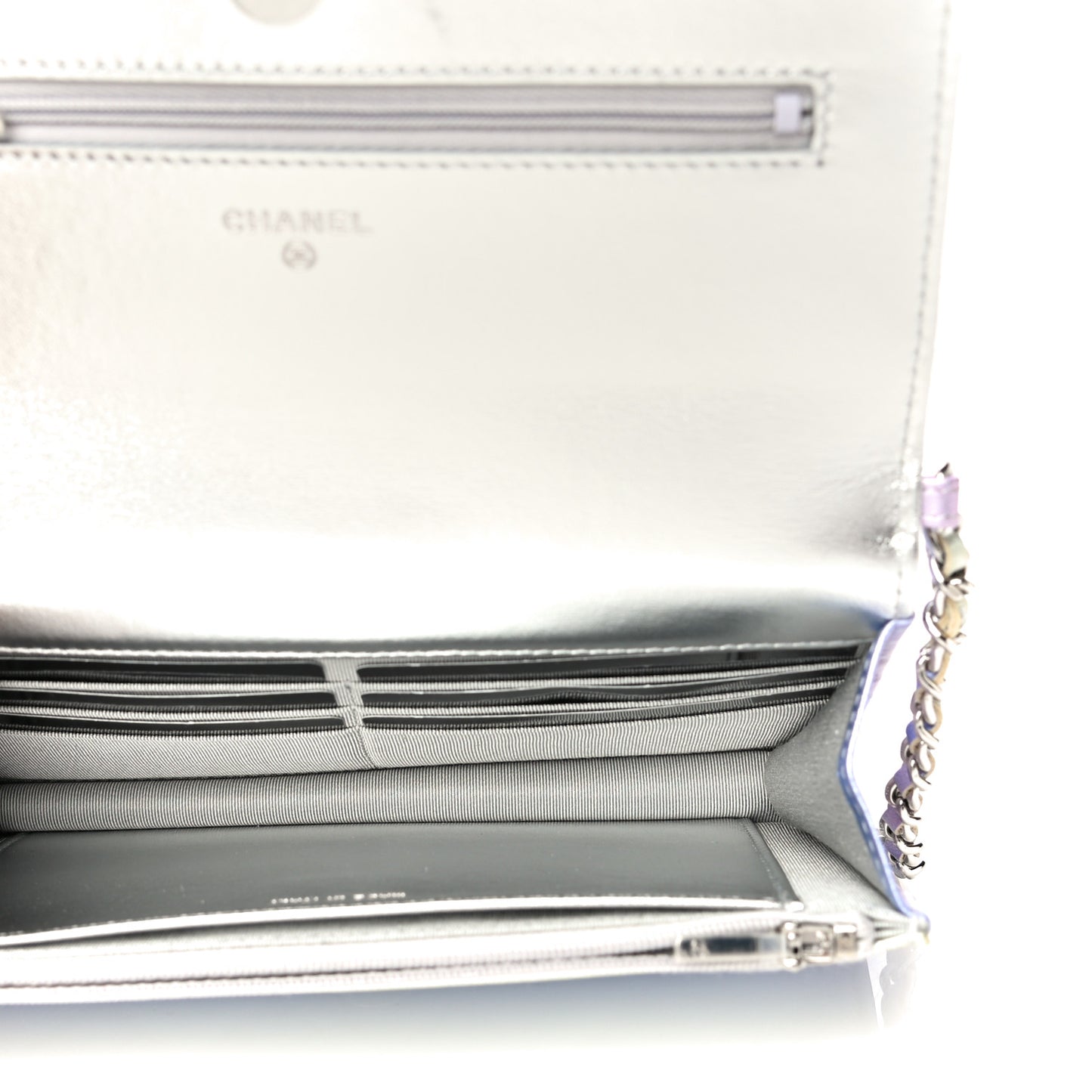 Gradient Metallic Calfskin Quilted Wallet On Chain WOC Silver Blue Yellow Purple