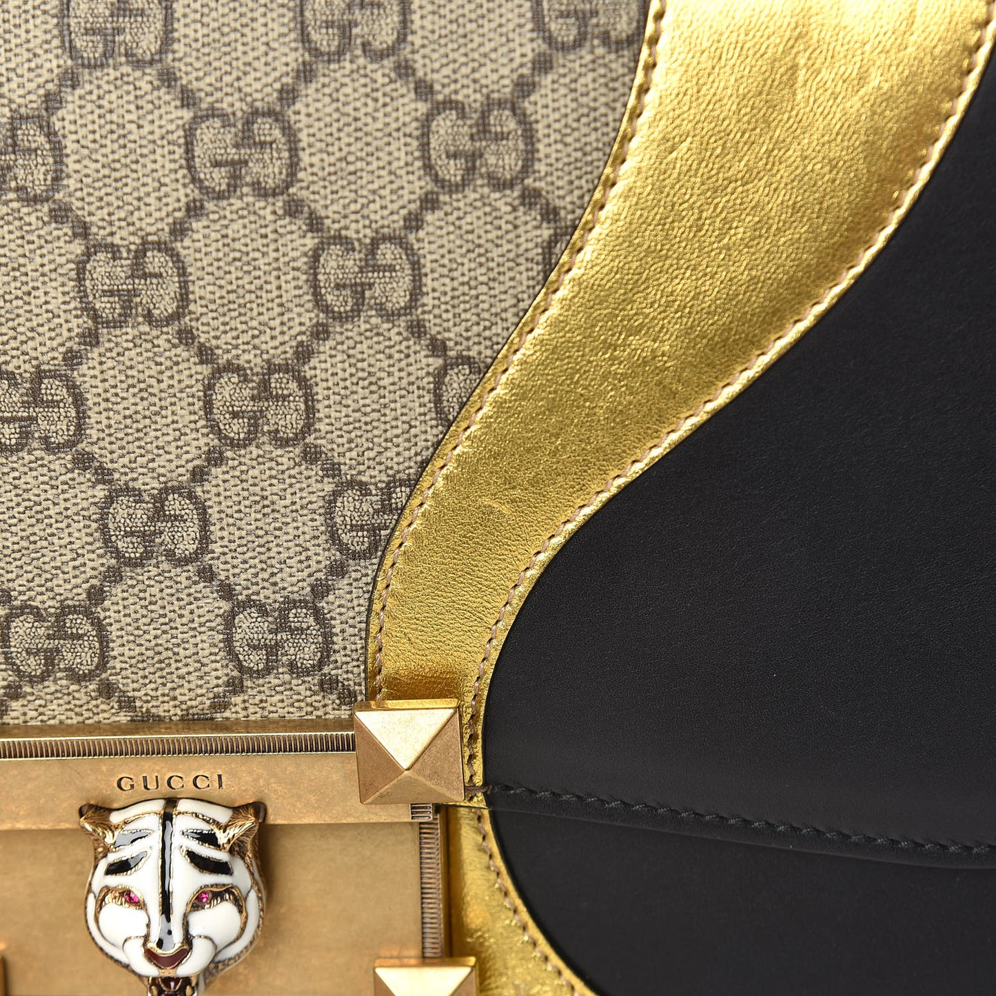 Nappa GG Supreme Monogram Medium Osiride Top Handle Bag Black Oro Vecchio Beige Ebony