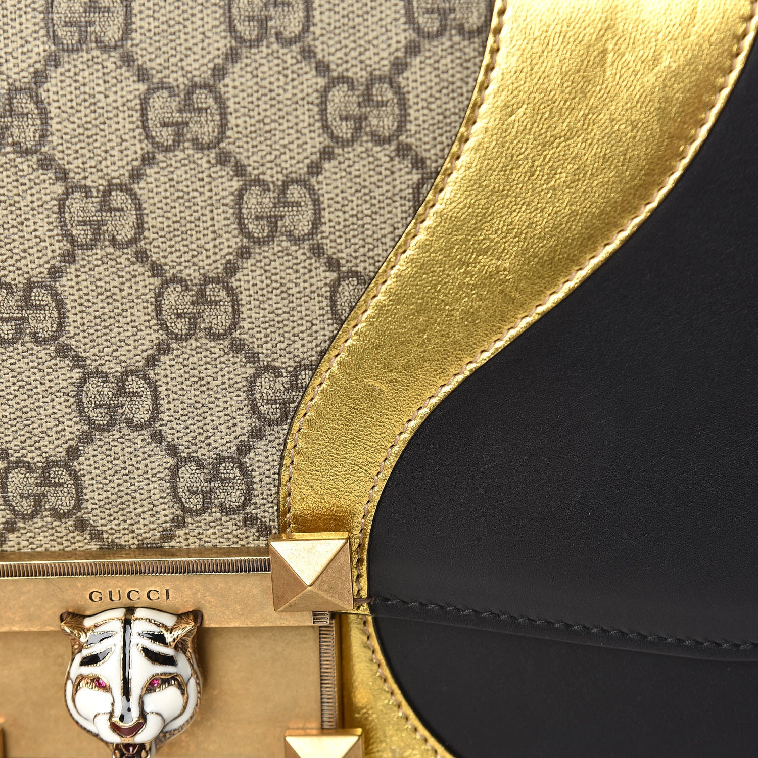 Gucci Nappa GG Supreme Monogram Medium Osiride Top Handle Bag Black Oro Vecchio Beige Ebony 13 of 14