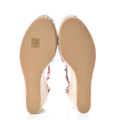 Valentino Garavani Grained Calfskin Rockstud Ankle Wrap Espadrille 15/85mm Wedges 41 Rosso Valentino Natural 5 of 7