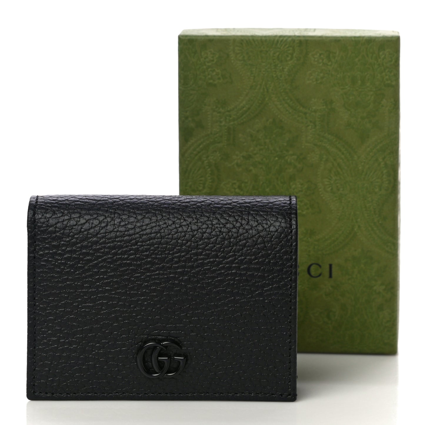 Dollar Calfskin Enamel Monochrome GG Marmont Card Case Black