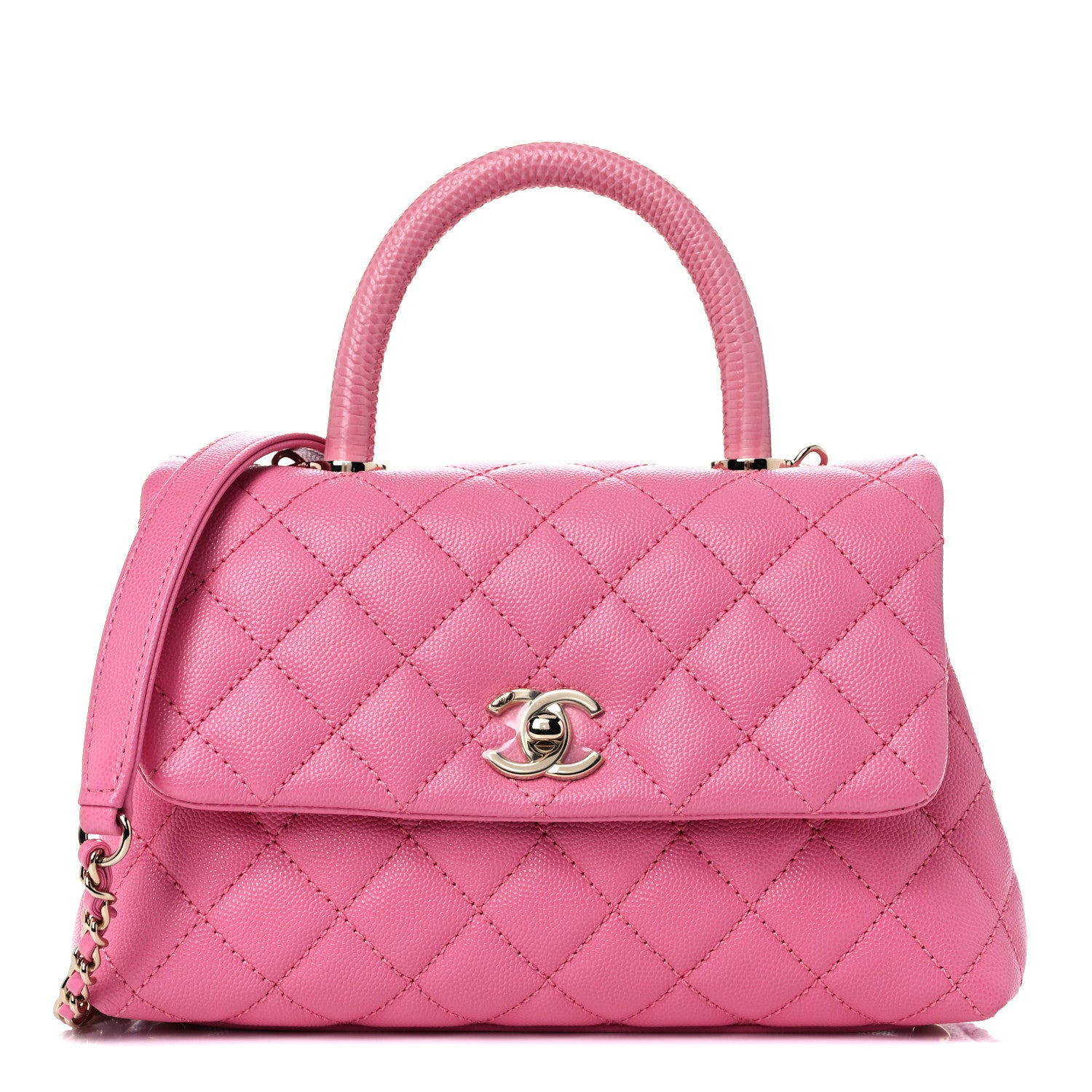 Chanel Caviar Lizard Embossed Quilted Mini Coco Handle Flap Pink 1 of 11