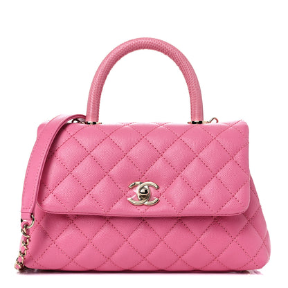 Chanel Caviar Lizard Embossed Quilted Mini Coco Handle Flap Pink 1 of 11