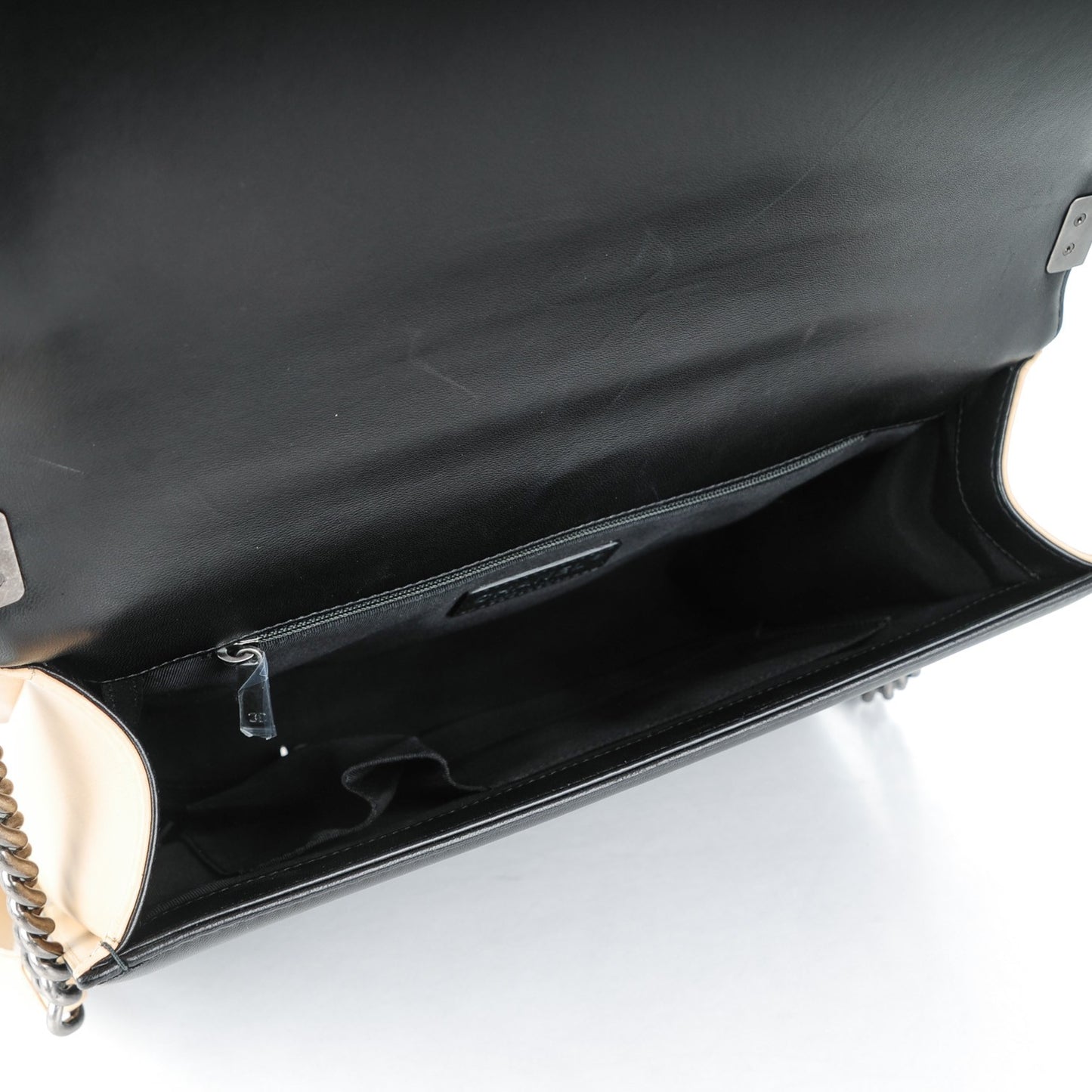 Lambskin Quilted Large Boy Flap Beige Black