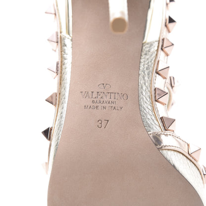 Valentino Garavani Metallic Pebbled Calfskin Rockstud Ankle Strap 100mm Pumps 37 Rame Sahara 7 of 10
