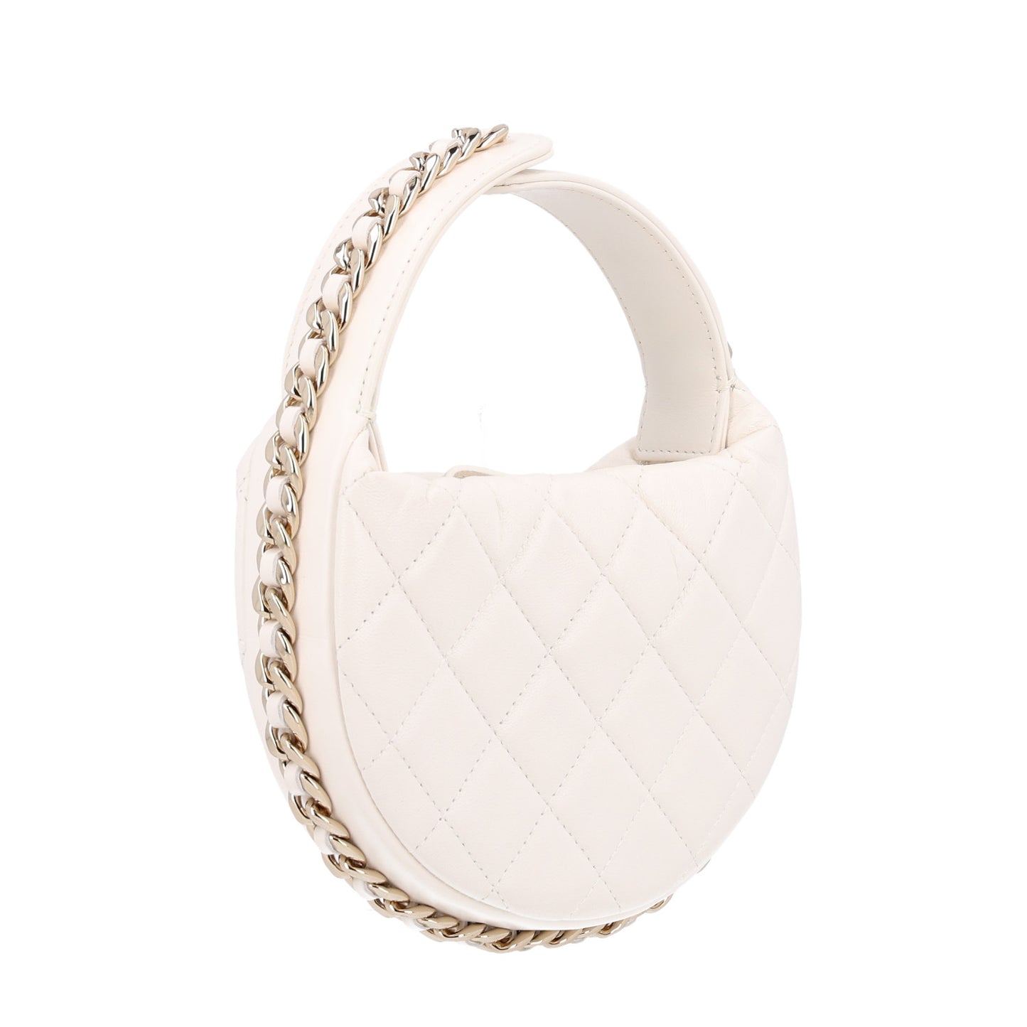 Lambskin Quilted Chain Around Pouch Hobo White
