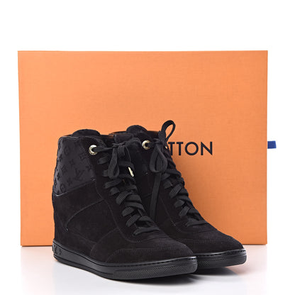 Louis Vuitton Calfskin Suede Monogram Cliff Top Wedge Sneakers 38.5 Black 8 of 8