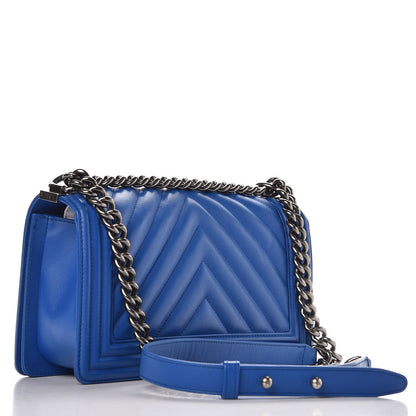 Chanel Calfskin Chevron Quilted Medium Boy Flap Bright Blue 3 of 7
