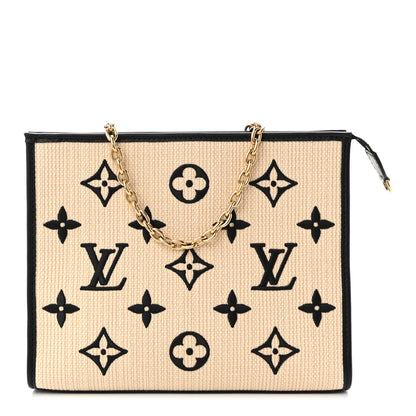 Louis Vuitton Raffia Calfskin Monogram Toiletry Pouch 26 On Chain Beige Black 1 of 9