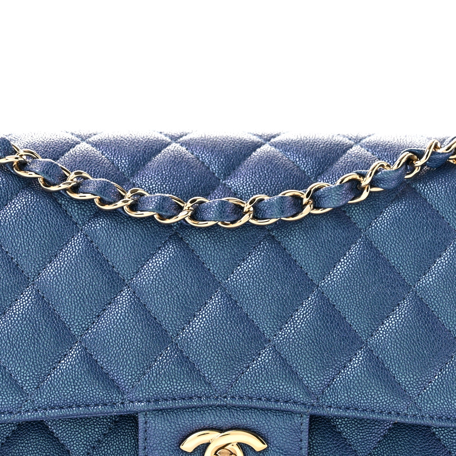 Chanel Iridescent Caviar Quilted Medium Double Flap Dark Blue 8 of 11