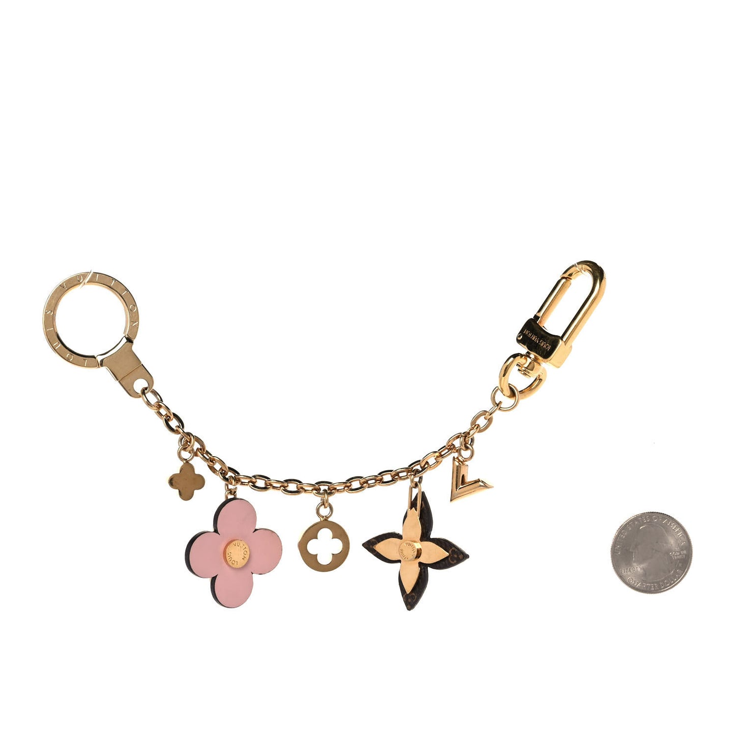 Brass Monogram Blooming Flowers Bag Charm Key Holder Rose Ballerine