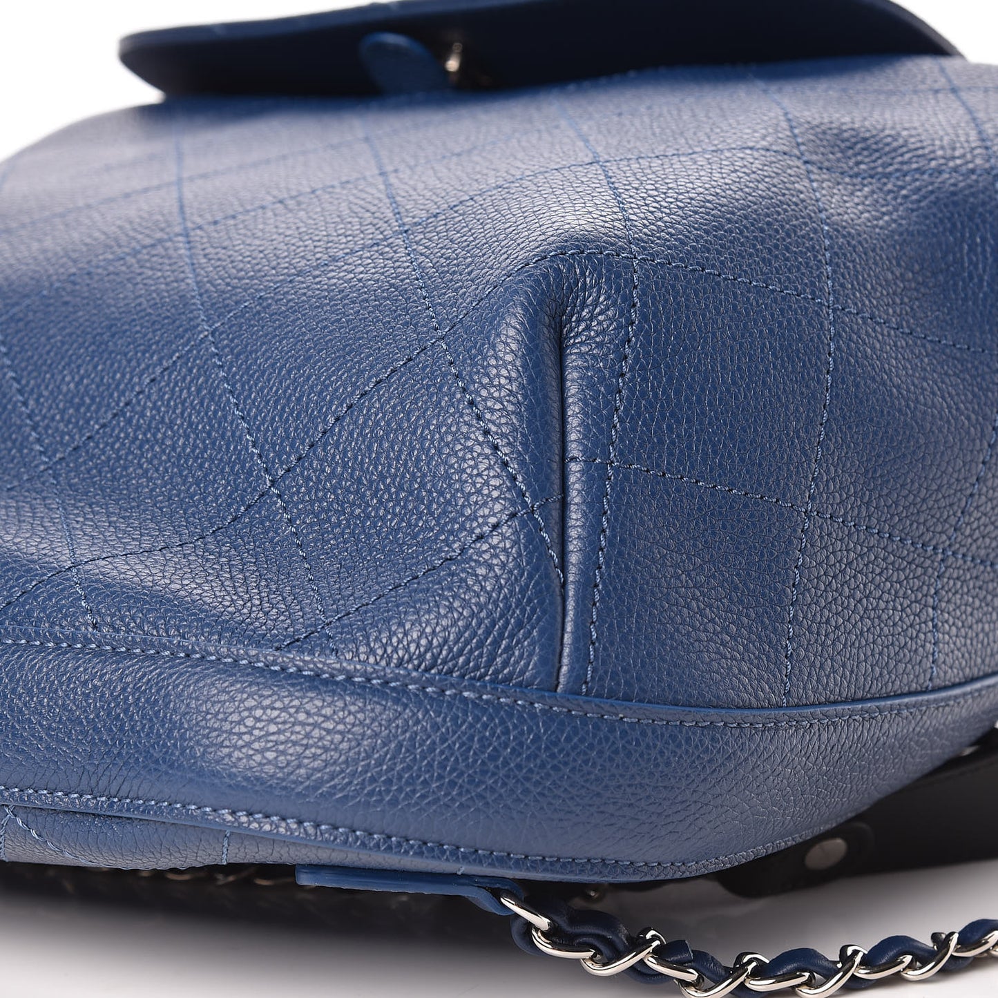 Grained Calfskin Stitched Flap Drawstring Backpack Blue Black