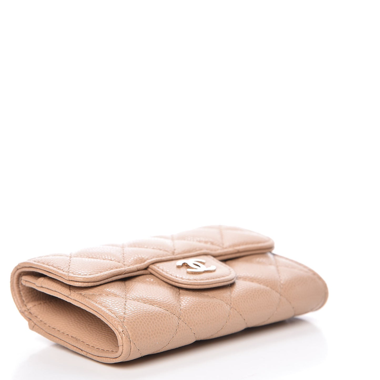 Caviar Quilted Card Holder Wallet Beige