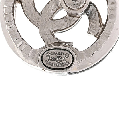 Chanel Metal Crystal Textured CC Round Earrings Silver 4 of 4