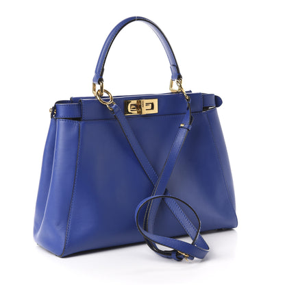 Fendi Vitello Morgan Fabric Jacquard Pequin Medium Peekaboo Iconic Satchel Blue Neon Tobacco 3 of 17