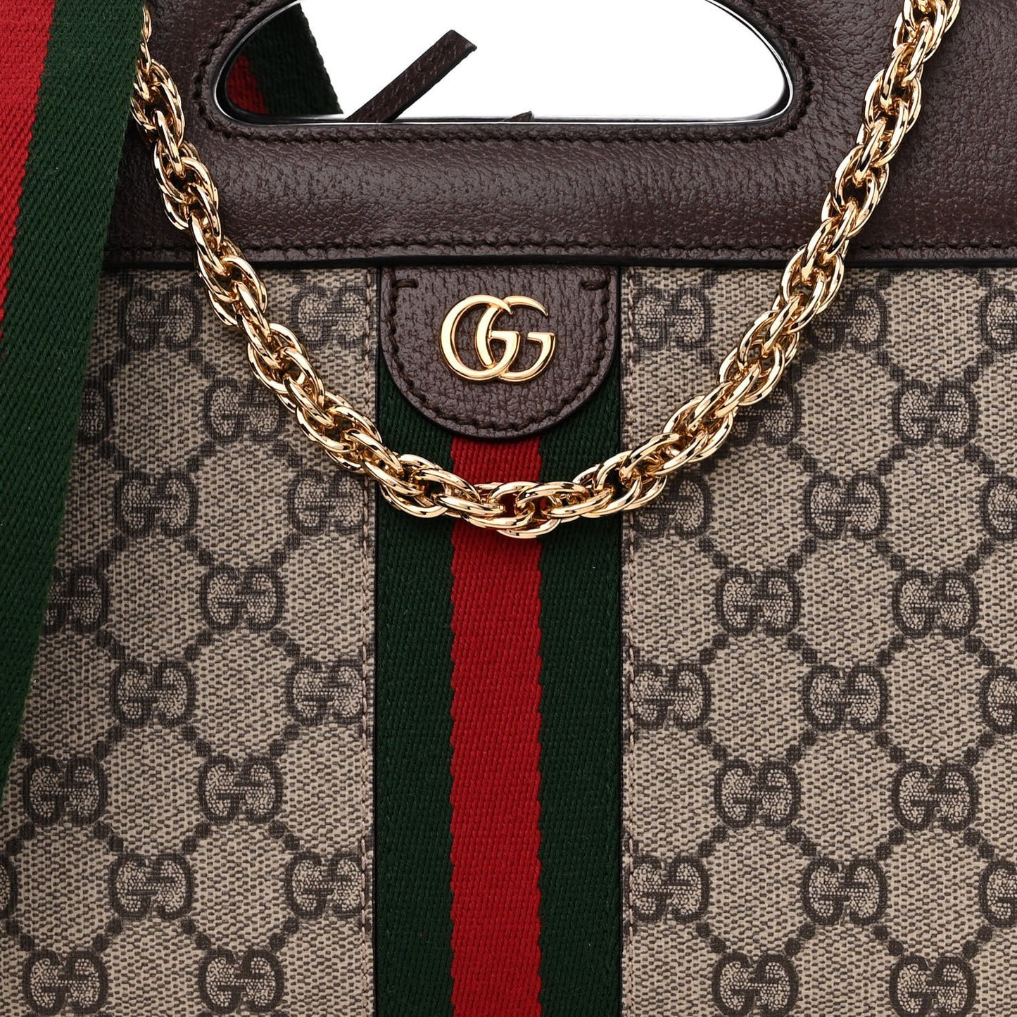 GG Supreme Monogram Textured Dollar Calfskin Web Small Ophidia Slip Handle Tote Beige Ebony New Acero