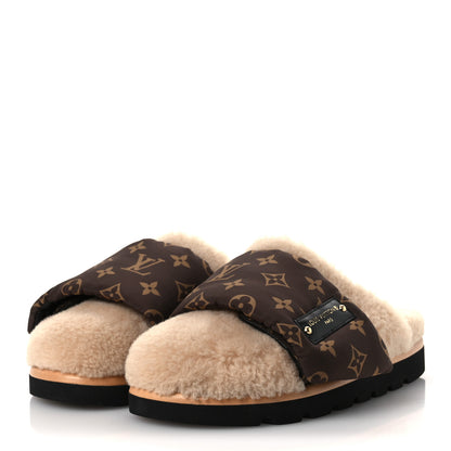 Louis Vuitton Nylon Monogram Shearling Pillow Comfort Mules 38 Cacao Brown 4 of 10