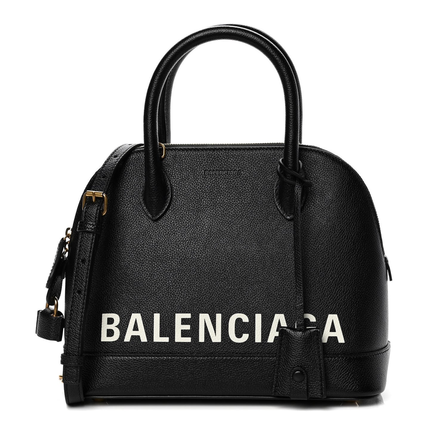 Grained Calfskin Logo S Ville Top Handle Bag Black White