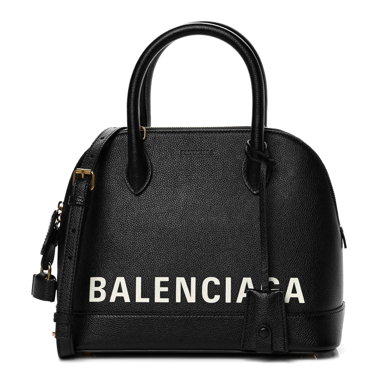 Balenciaga Grained Calfskin Logo S Ville Top Handle Bag Black White 1 of 6