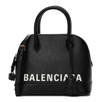 Balenciaga Grained Calfskin Logo S Ville Top Handle Bag Black White 1 of 6