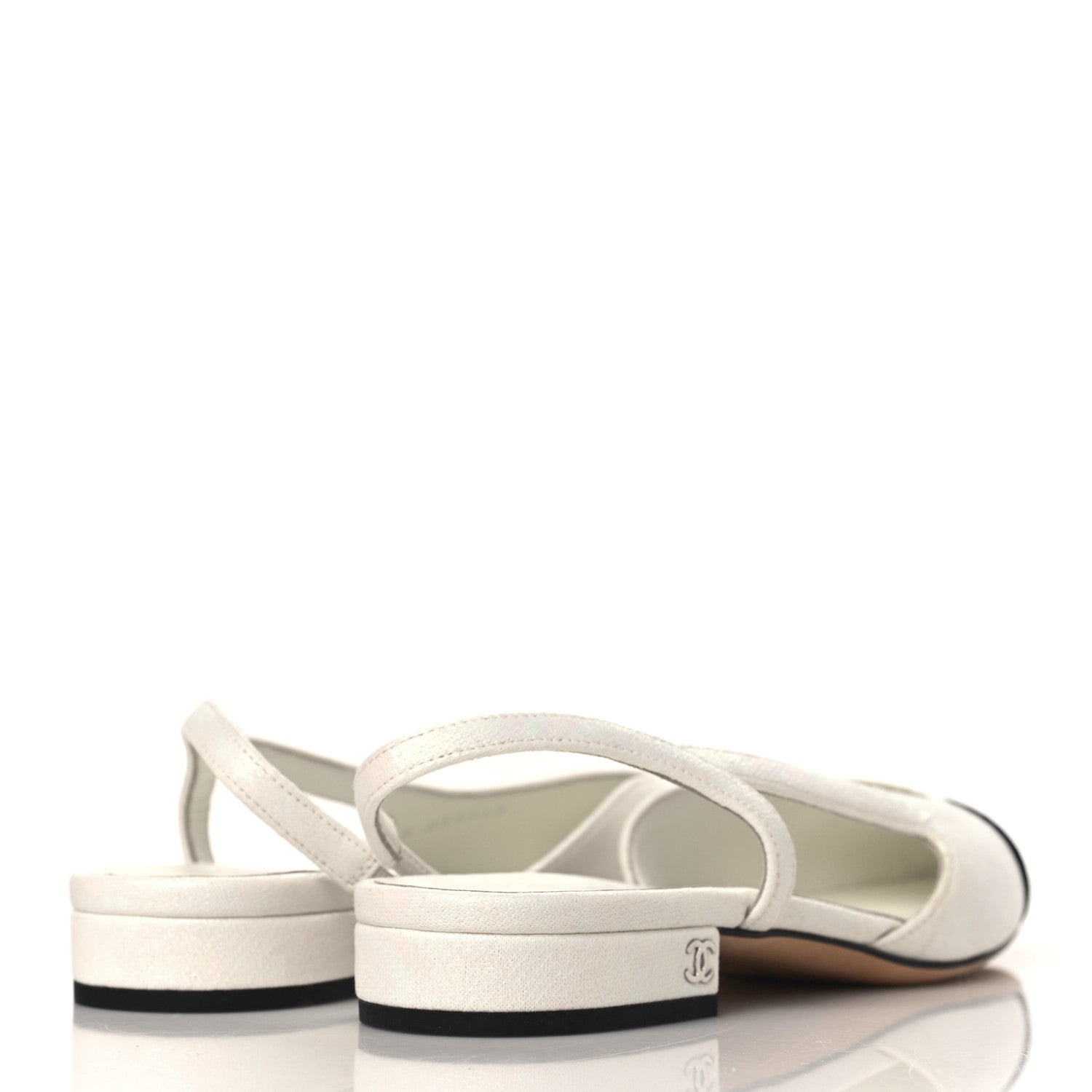 Chanel Iridescent Tweed Cap Toe CC Slingback Flats 36 White Black