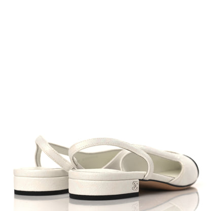 Chanel Iridescent Tweed Cap Toe CC Slingback Flats 36 White Black 4 of 9