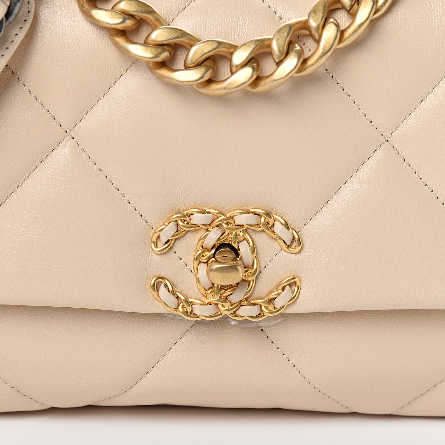Goatskin Quilted Medium 19 Flap Beige