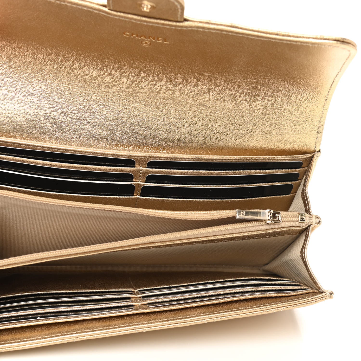 Chanel Metallic Lambskin Quilted Large Gusset Flap Wallet Gold 5 of 9