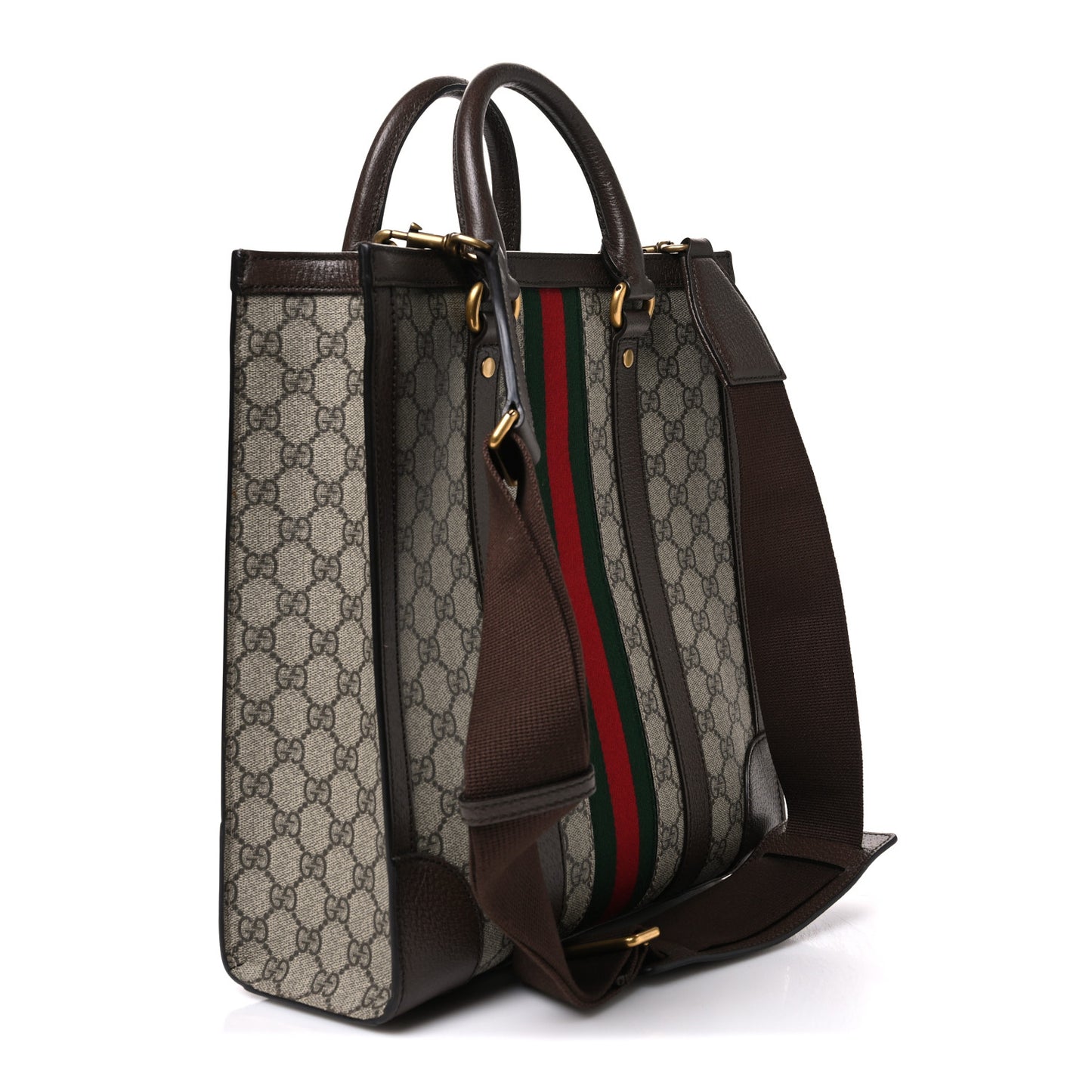 GG Supreme Monogram Textured Dollar Calfskin Web Medium Ophidia Tote Bag Beige Ebony