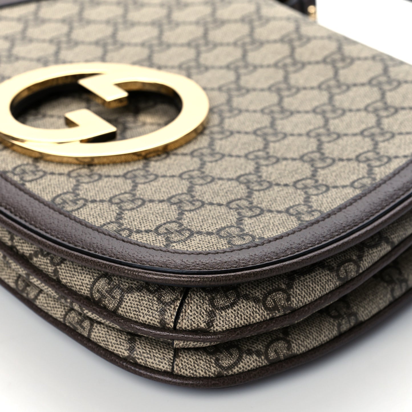 GG Supreme Monogram Textured Dollar Calfskin Web Medium Blondie Shoulder Flap Bag Beige Ebony New Acero