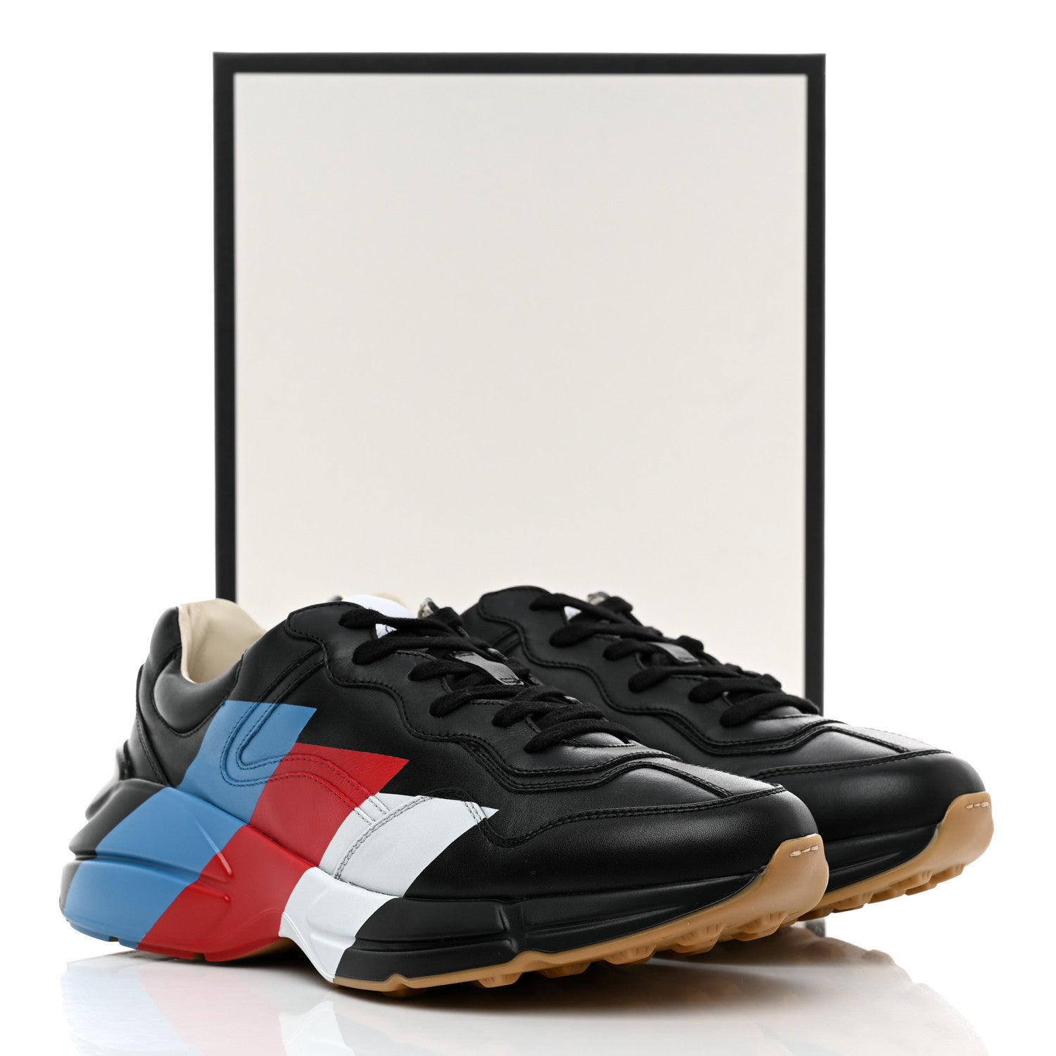 Gucci Calfskin Web Printed Mens Rhyton Sneakers 9 Black 9 of 9