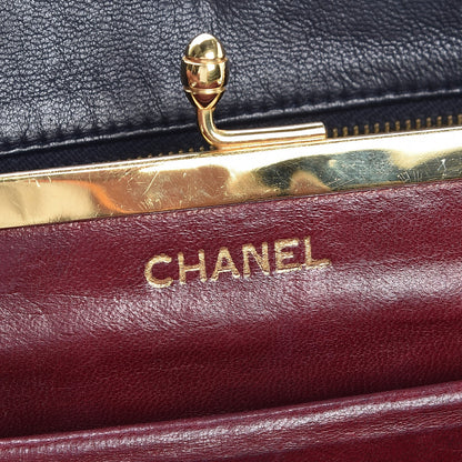 Chanel Vintage Lambskin Chevron Quilted Frame Shoulder Bag Navy 6 of 13