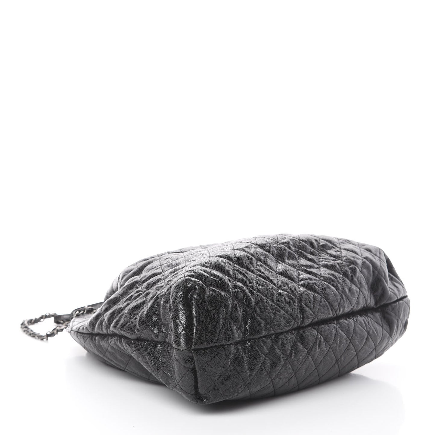 Distressed Glazed Caviar Quilted Large Elastic Tote Black