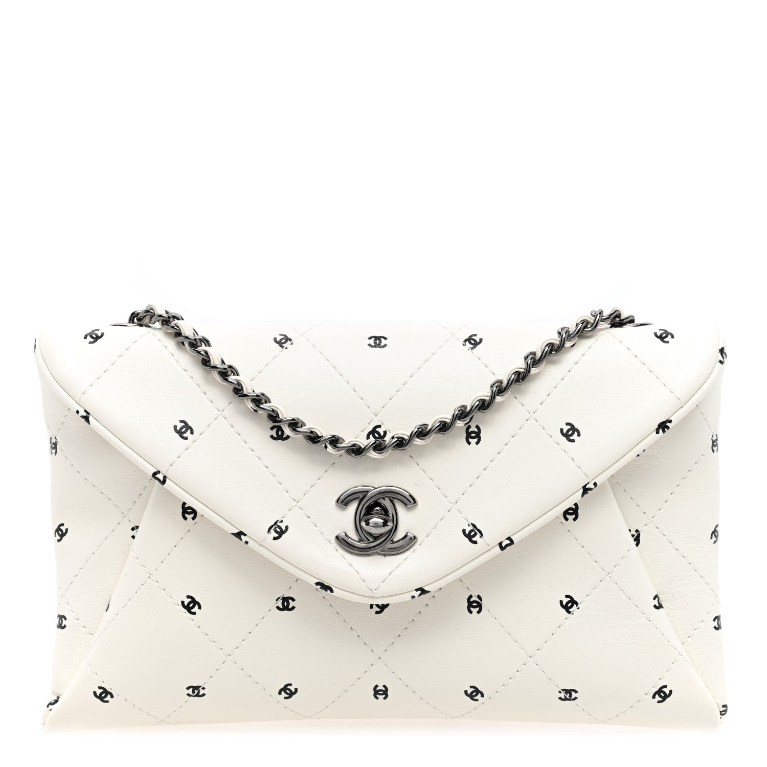 Chanel Printed Lambskin Logo CC Envelope Clutch With Chain White 1 of 10