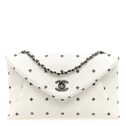 Chanel Printed Lambskin Logo CC Envelope Clutch With Chain White 1 of 10