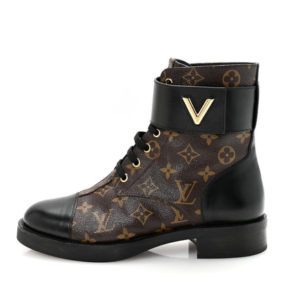 Louis Vuitton Calfskin Monogram Wonderland Flat Ranger Boots 39.5 Black 1 of 7