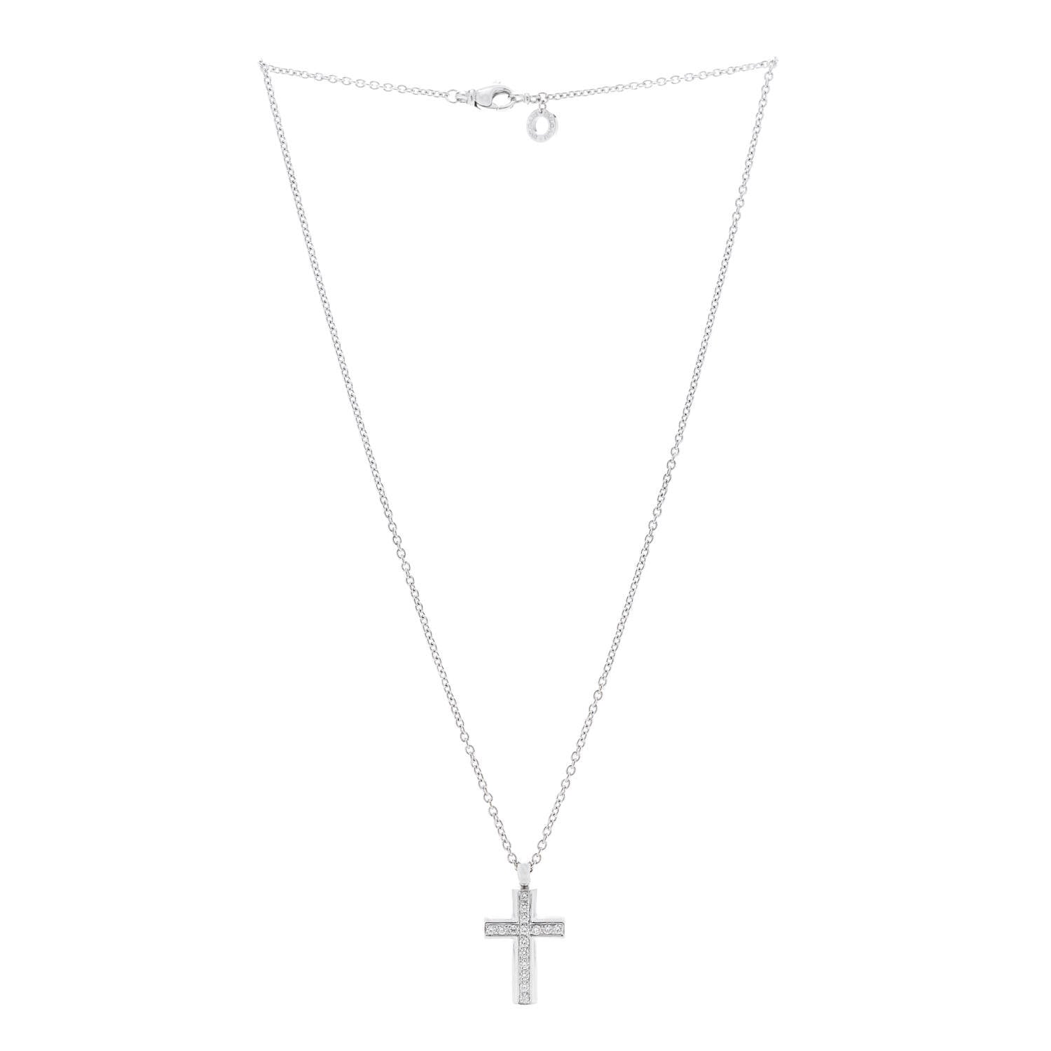 Bulgari 18K White Gold Diamond Cross Pendant Necklace 3 of 6
