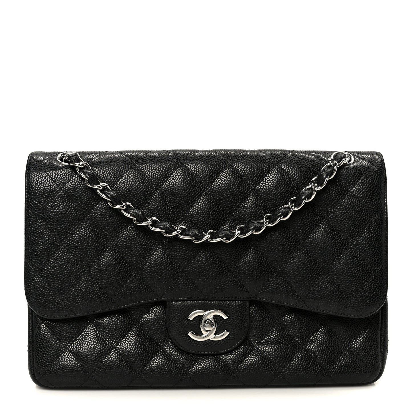 Caviar Quilted Jumbo Double Flap Black
