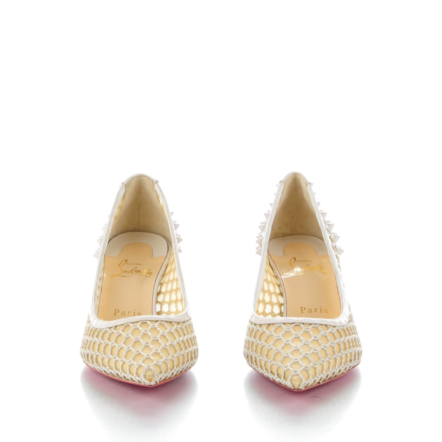 Christian Louboutin Fishnet Patent Guni 55 Spiked Pumps 37 White 2 of 7