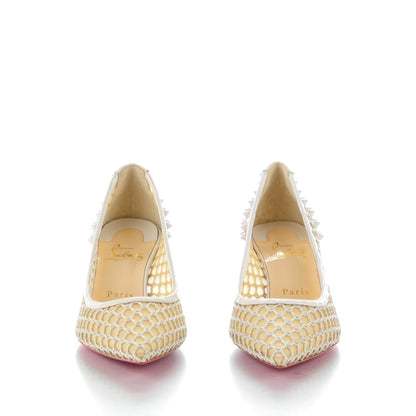 Christian Louboutin Fishnet Patent Guni 55 Spiked Pumps 37 White 2 of 7