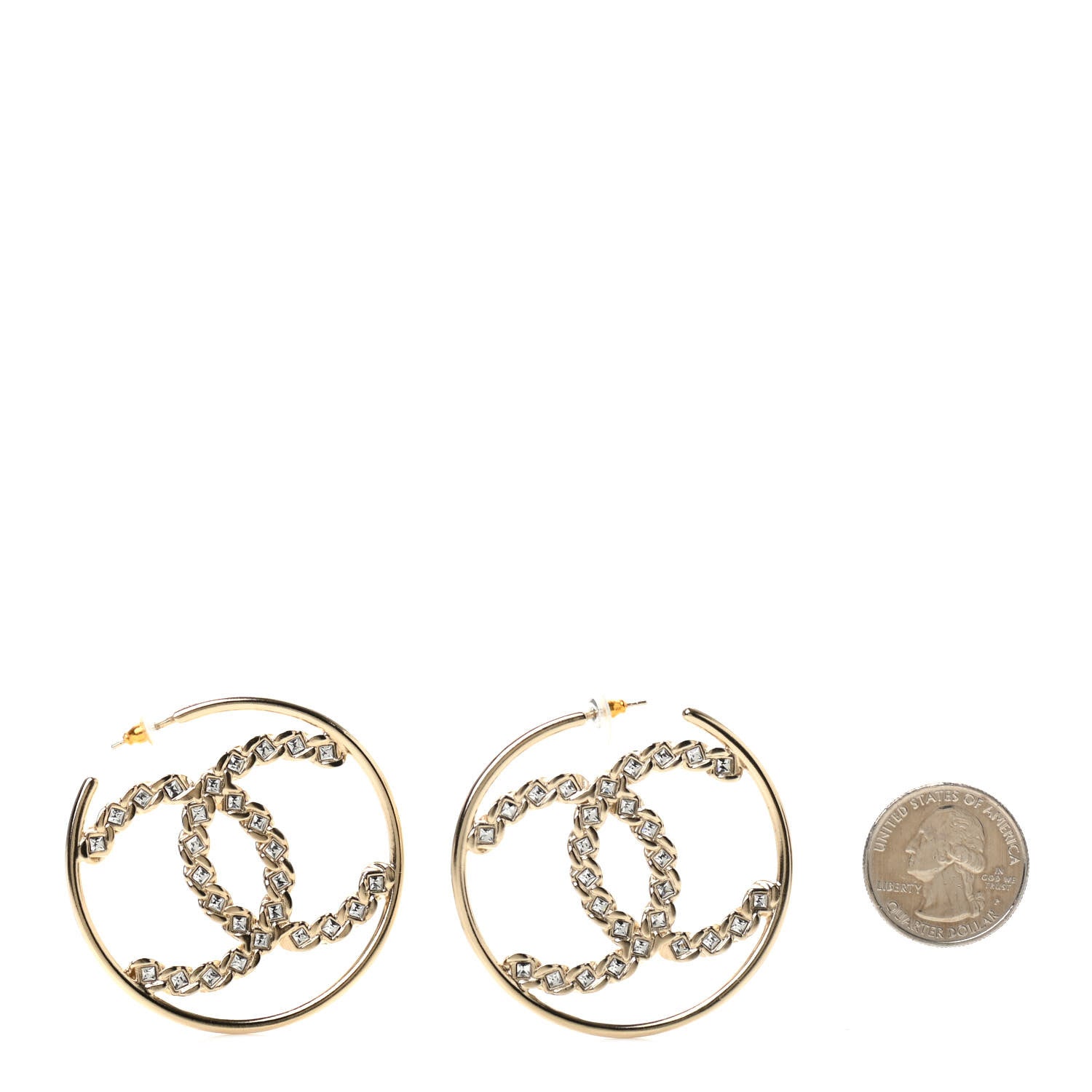 Chanel Crystal High Society CC Hoop Earrings Gold 2 of 4